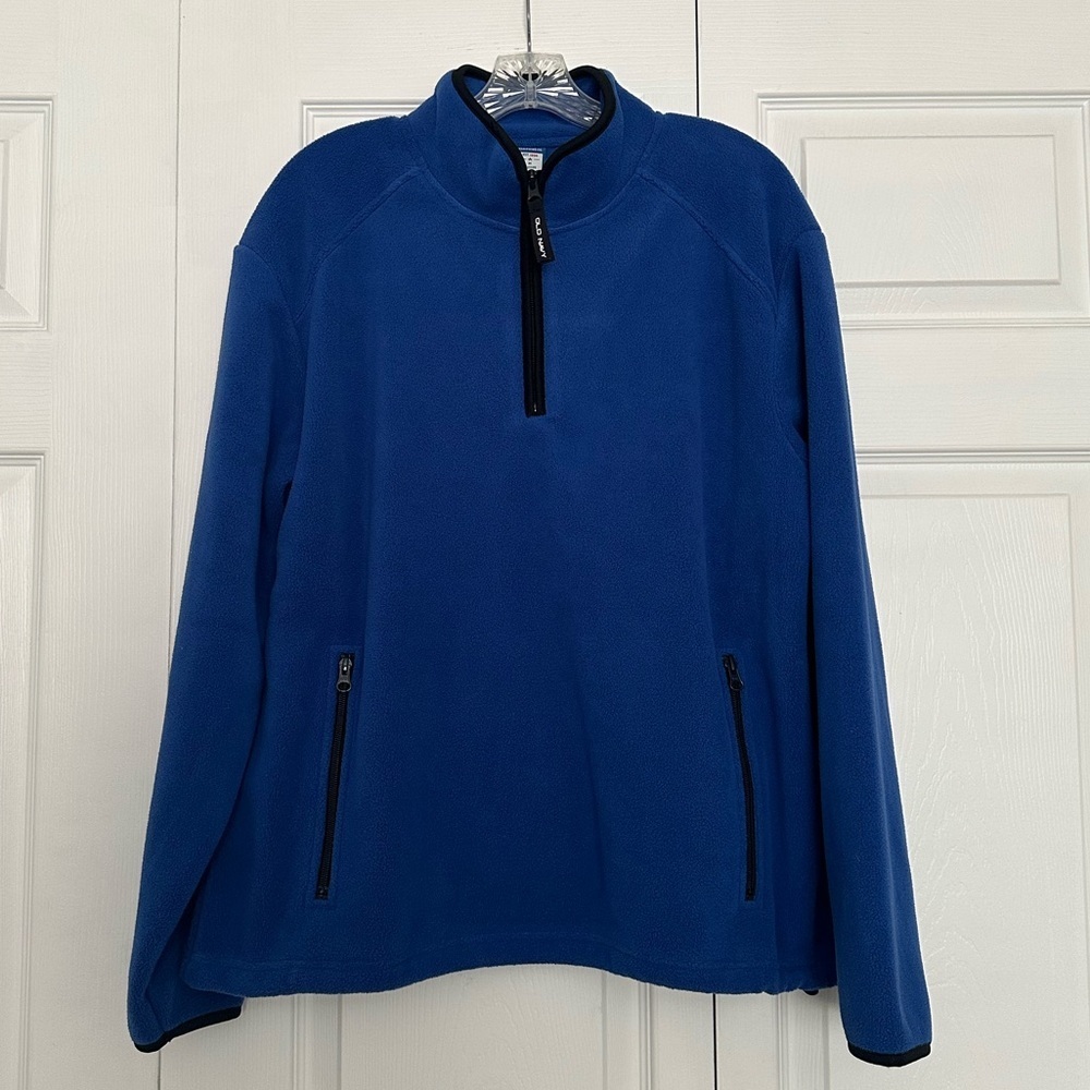 Old Navy Men’s Vintage Inspired Royal Blue Fleece Pullover - 1/4 Zip - Size M - Picture 1 of 5